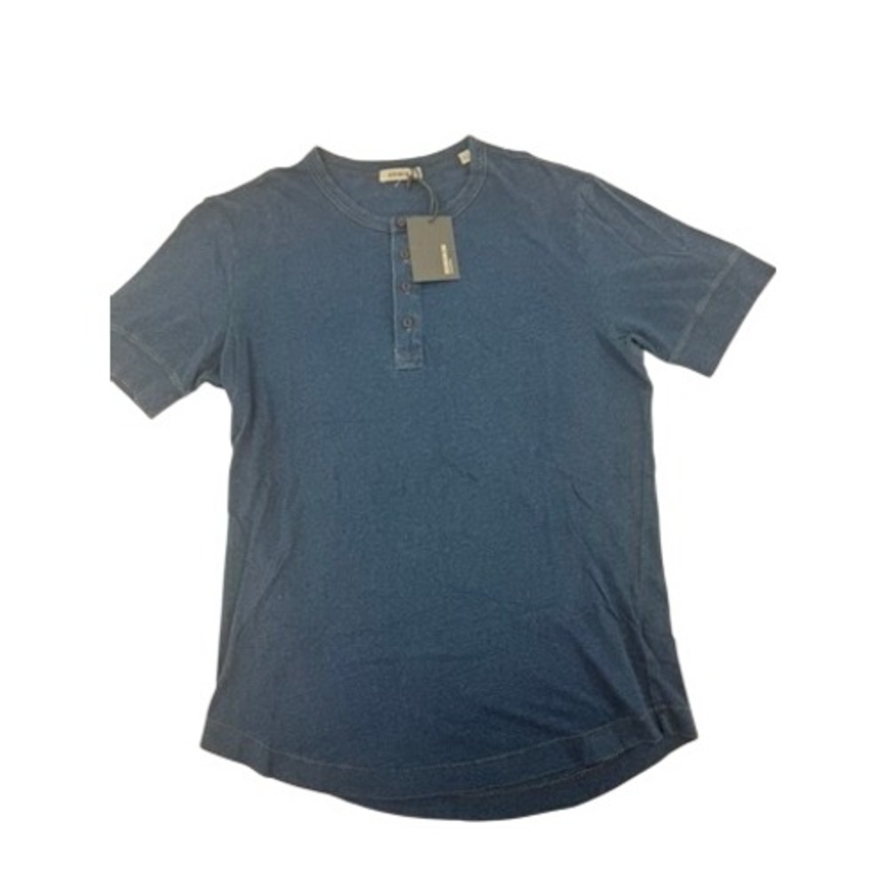 Buck Mason Henley Shirt Mens Small New Blue Short Sleeve Cotton Curved Hem